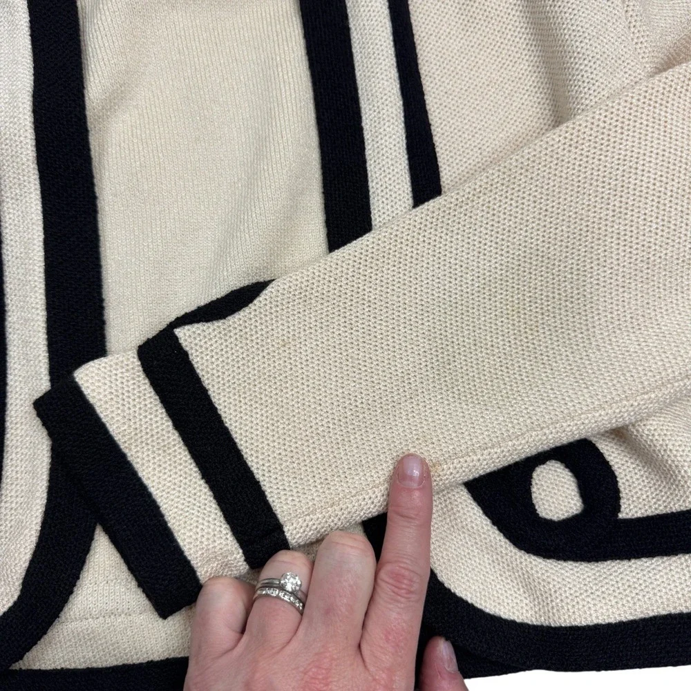 St John Bolero Jacket Womens 4 Cream‎ Black Vintage Santana Knit Cropped Shrug